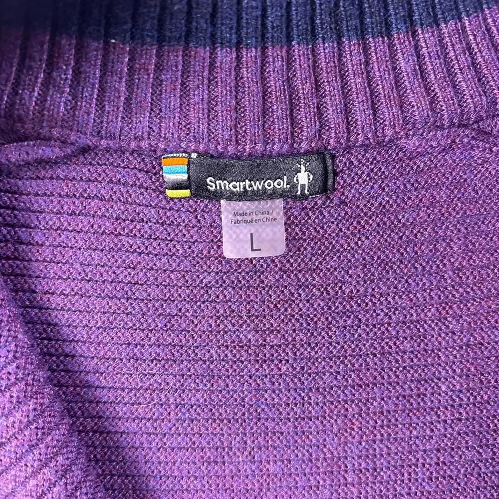 Smartwool Men’s Large Texture Half Zip Sweater Purple Merino Wool Blend Outdoor